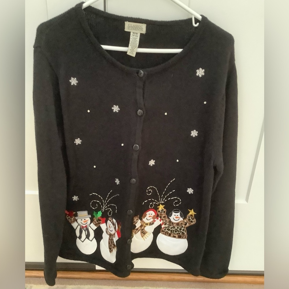 Vintage Christmas cardigan sweater snowman holiday winter not ugly medium